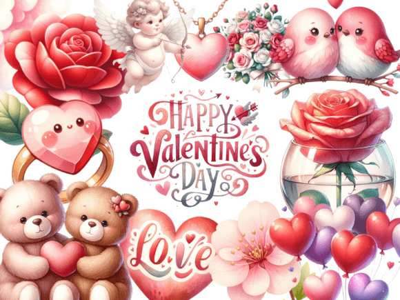 Download Valentine Watercolor Clipart Set - Valentine watercolor Collection