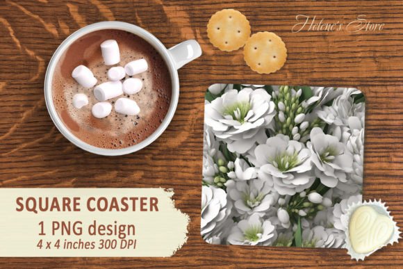 Download 3D White Flowers Square Coaster Designs - White Collection