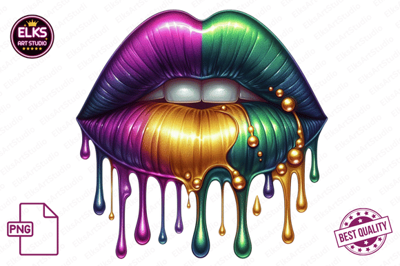 Download Mardi Gras Dripping Lips PNG Sublimation - Png sublimation Collection