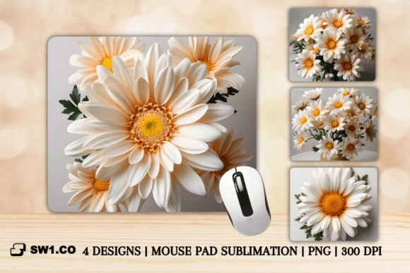 Download 3D White Daisy Mouse Pad Sublimation PNG - White Collection