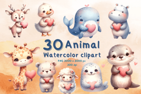Download Valentine Watercolor Animal Hold Heart - Valentine watercolor Collection
