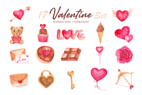 Download Valentine Watercolor Set - Valentine watercolor Collection