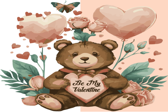 Download Be My Valentine Watercolor Teddy Bear - Valentine watercolor Collection