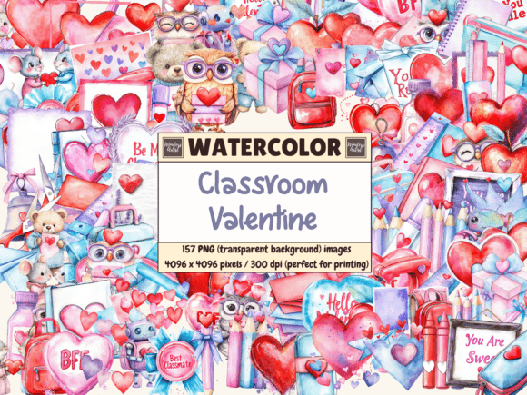 Download Classroom Valentine Watercolor Clipart - Valentine watercolor Collection