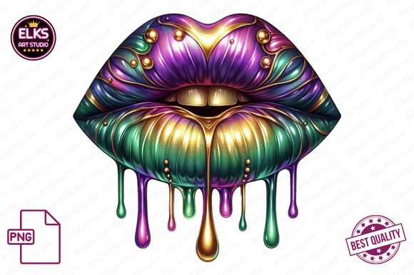 Download Mardi Gras Dripping Lips PNG Sublimation - Png sublimation Collection